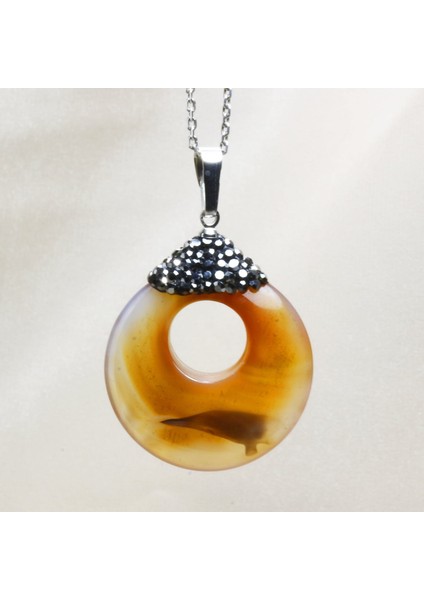 Akik Taşı Kolye Ucu | Markazitli Tasarım Kolye Ucu