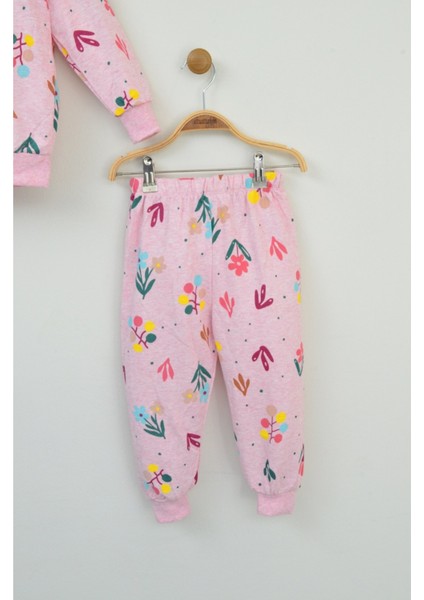Kız Çocuk Pembe Çiçek Desenli Uzun Kollu Pijama Takımı modelleri