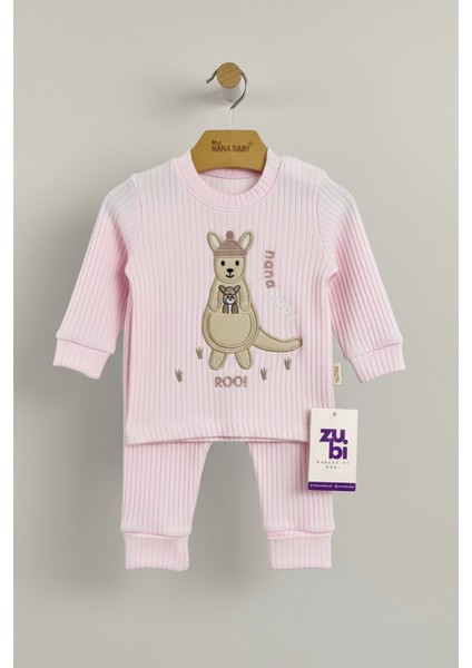 Pembe Kanguru Desenli Fitilli Bebek Takımı (2 Parça)
