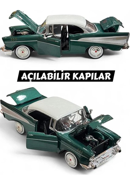 Diecast Metal 1955 Chevy Bel Air Model Araba Kutulu Koleksiyonluk Figür 1:24 Ölçek 21 cm modelleri