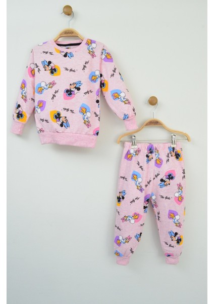 Kız Çocuk Pembe Karakter Baskılı Pamuklu Pijama Takımı
