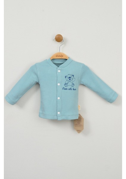 Turkuaz Ayıcık Baskılı 3'lü Bebek Takımı (Hırka, Pantolon ve Şapka) fırsatları