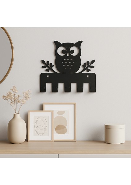 Dekoratif Baykuş Figürlü Metal Anahtar Askılığı – Duvar Tipi Askı