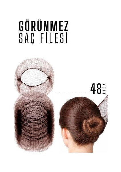 Saç Topuz Filesi Topuz Sabitleyici File Eastik Topuz Ağı Hostes Saç Filesi Kahve 48Lİ