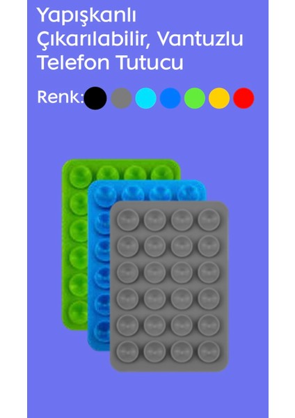 Yapışkanlı Çıkarılabılır, Vantuzlu Telefon Tutucu