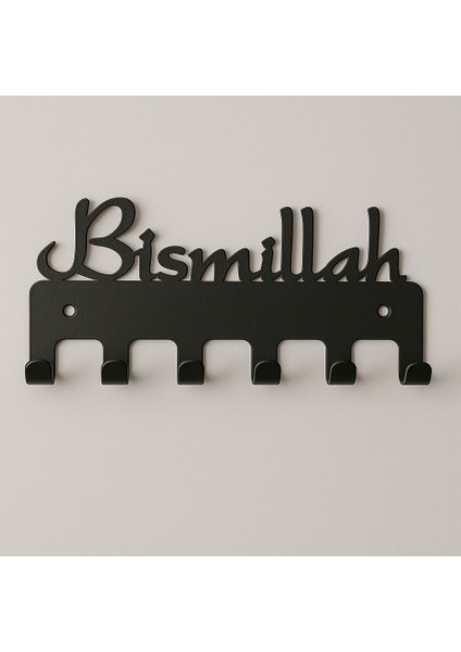 Bismillah Yazılı Metal Anahtarlık Askılığı – Siyah | 6 Askılı Modern Duvar Dekoru fiyatları