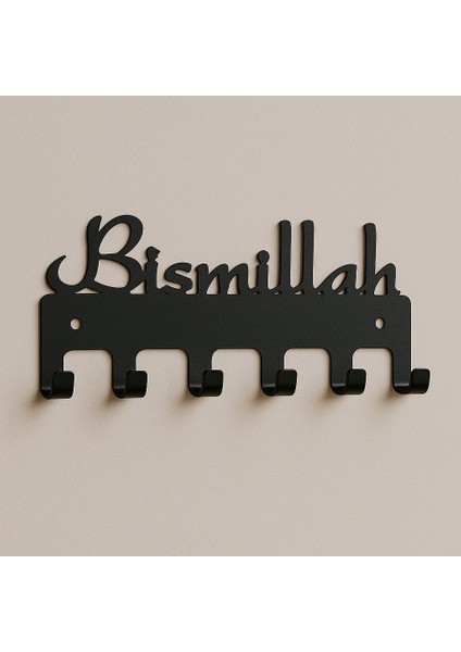 Bismillah Yazılı Metal Anahtarlık Askılığı – Siyah | 6 Askılı Modern Duvar Dekoru modelleri