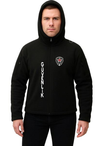 Erkek Kışlık Kalın Önden Yazılı Kapşonlu Nakış Işlemeli Özel Güvenlik Poları