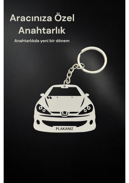 Plakanıza Özel Peugeot 206 Paslanmaz Çelik Anahtarlık
