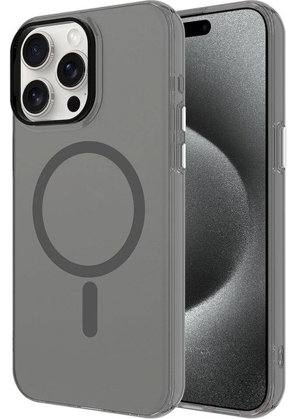 Apple iPhone 15 Pro Max Kılıf Brvh Magsafe Şarj Özellikli Buzlu Transparan C-Pro Sert Kapak-Koyu Gri