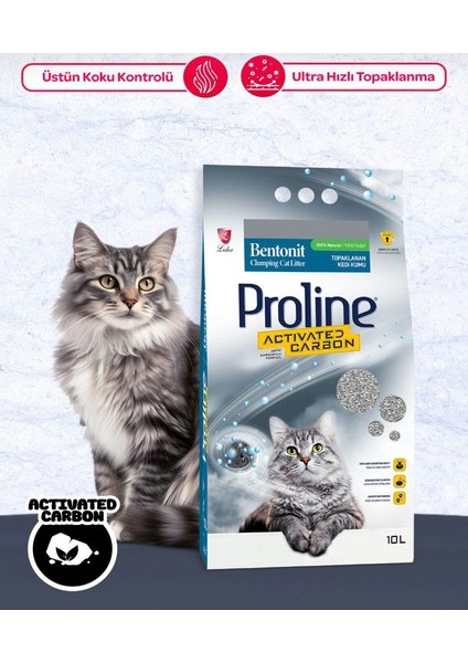 Proline Aktif Karbonlu Topaklanan Doğal Kedi Kumu 10 Lt