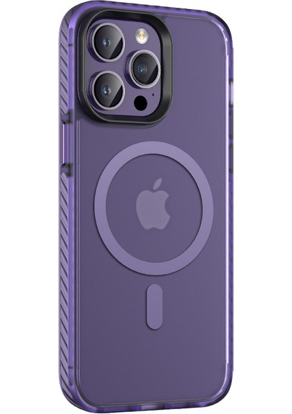 Apple iPhone 14 Pro Kılıf Mat Arka Yüzey Wireless Şarj Özellikli Brvh Locik Kapak-Derin Mor