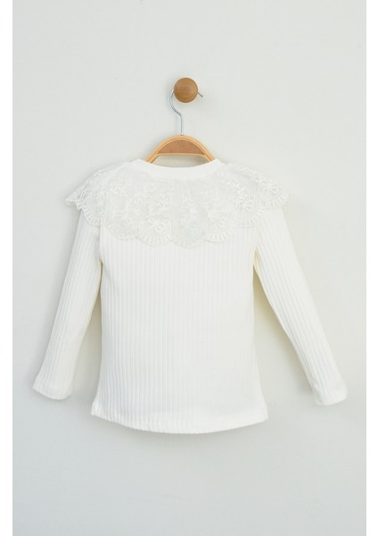 Kız Çocuk Krem Rengi Fitilli Örme Dantel Yaka Uzun Kollu Badi fırsatları