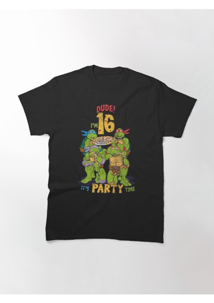 Bol Kalıp Unisex Teenage Mutant Ninja Turtles 16TH Birthday Group Pizza Party Tasarım Baskılı Tshirt fiyatları