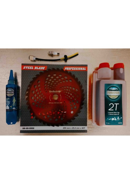 Ustateknisyen Archer Tırpan Ot Motoru Elmas Testere Tam Sentetik 2 Zamanlı Yağ L7TC Buji Süzgeçli Hortum Seti ve Yüksek Performanslı Şaft ve Spiral Mili Gres Yağı Mavi