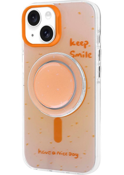 Apple iPhone 13 Kılıf Magsafe Şarj Özellikli Tak-Çıkar Pop Soketli Brvh Tiktok Kapak-Turuncu