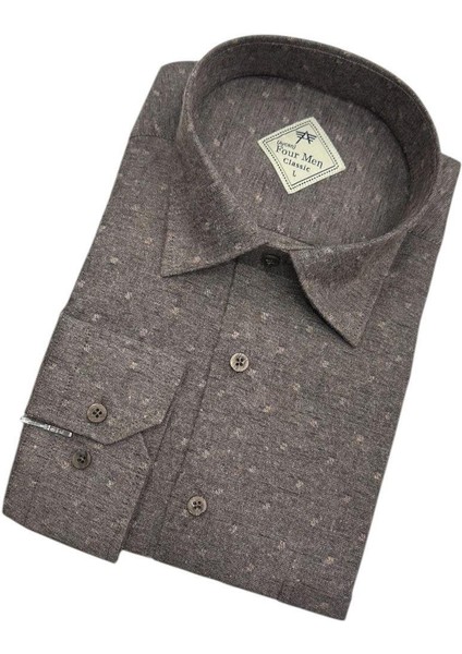 Bej Klasik %100 Cotton Uzun Kollu Terletmeyen Kışlık Flanel Terletmeyen Gömlek (Regular Kalıp) fiyatları