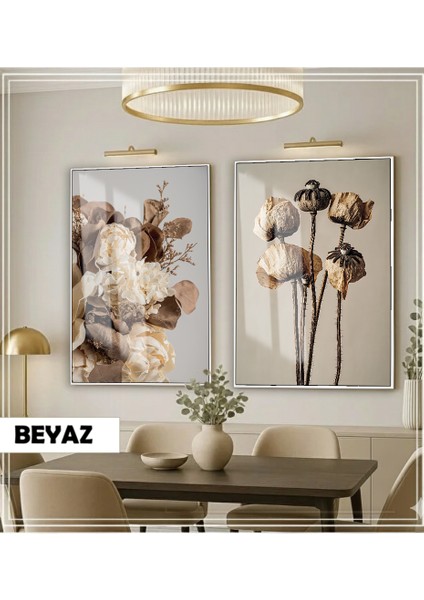 |soft| Kuru Bitki-Çiçek Kombini|çerçeveli Cam Tablo 2li Dikey