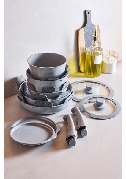 Beta Grey 15 Parça Sakla Pişir Alümiyum Döküm Indüksiyon Taban Seramik Kaplama Tencere Tava Seti fiyatları