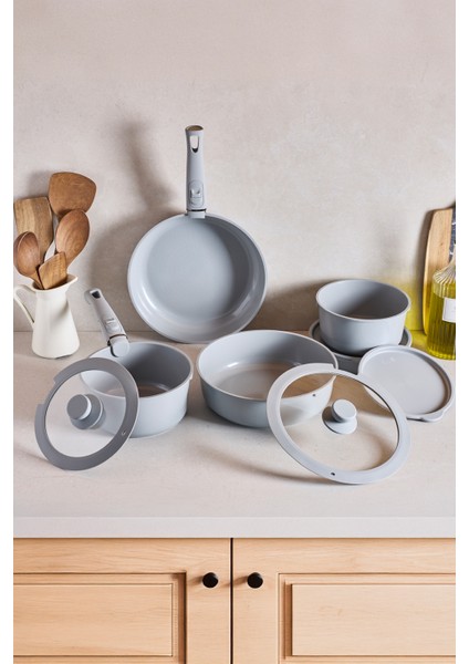 Beta Grey 15 Parça Sakla Pişir Alümiyum Döküm Indüksiyon Taban Seramik Kaplama Tencere Tava Seti indirimleri