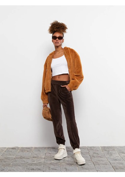 Lcw Eco Kahverengi Kapüşonlu Kadın Pelüş Mont