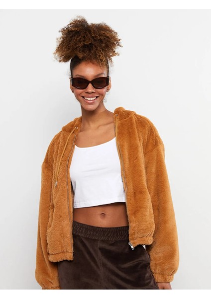 Lcw Eco Kahverengi Kapüşonlu Kadın Pelüş Mont fiyatları