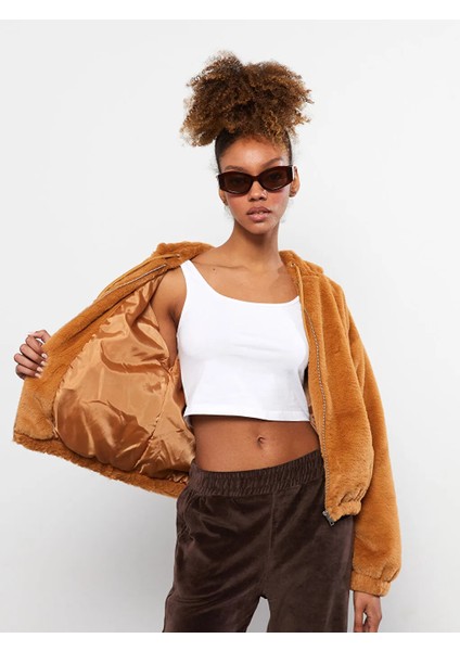 Lcw Eco Kahverengi Kapüşonlu Kadın Pelüş Mont fırsatları