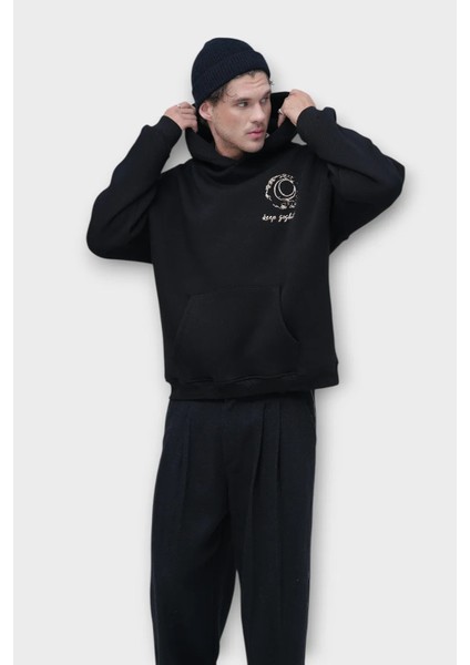 Keep Goghing Oversize Hoodie - Şardonlu %100 Pamuk - Siyah