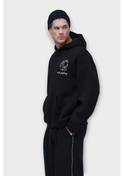 Keep Goghing Oversize Hoodie - Şardonlu %100 Pamuk - Siyah modelleri