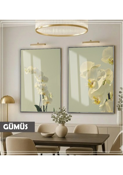 |soft| Yeşil Beyaz Orkide Kombini|çerçeveli Cam Tablo 2li Dikey
