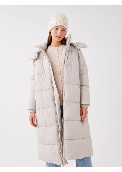 Lcwaıkıkı Classic Gri Kapüşonlu Düz Oversize Kadın Şişme Mont modelleri