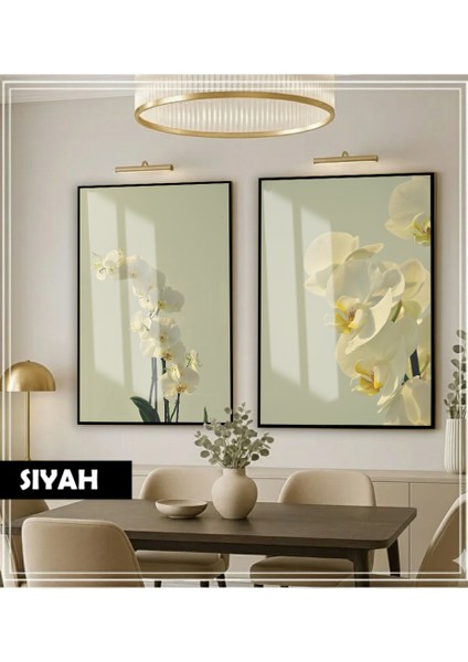 |soft| Yeşil Beyaz Orkide Kombini|çerçeveli Cam Tablo 2li Dikey