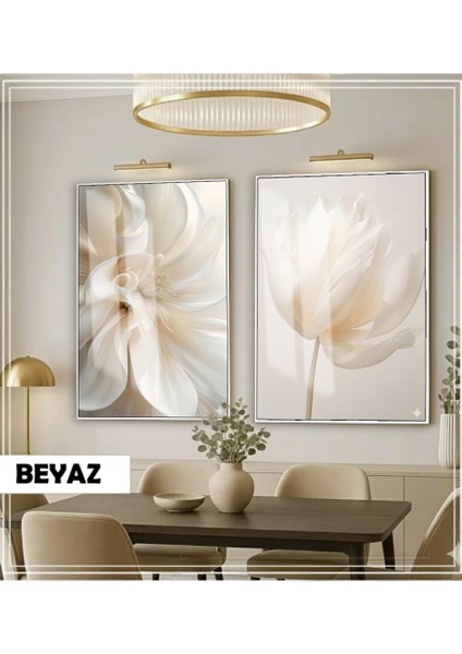 |soft| Krem Renk Gül Kombini |çerçeveli Cam Tablo 2li Dikey