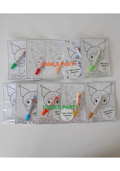 Kuromi Hediyelik Pastel Boyama 2li, 10 Adet, Kuromi Doğum Günü Parti Malzemeleri