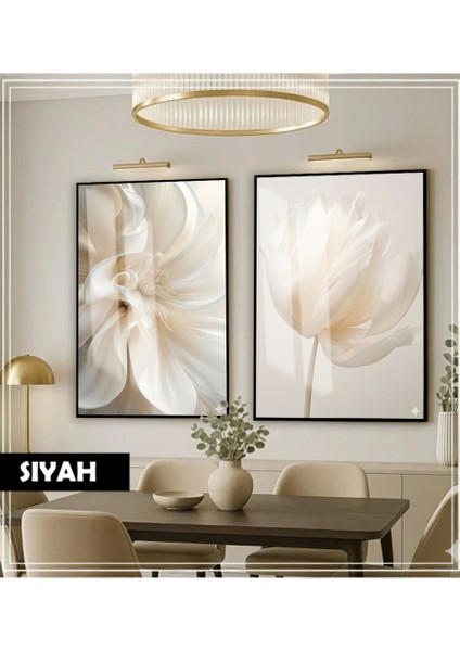 |soft| Krem Renk Gül Kombini |çerçeveli Cam Tablo 2li Dikey