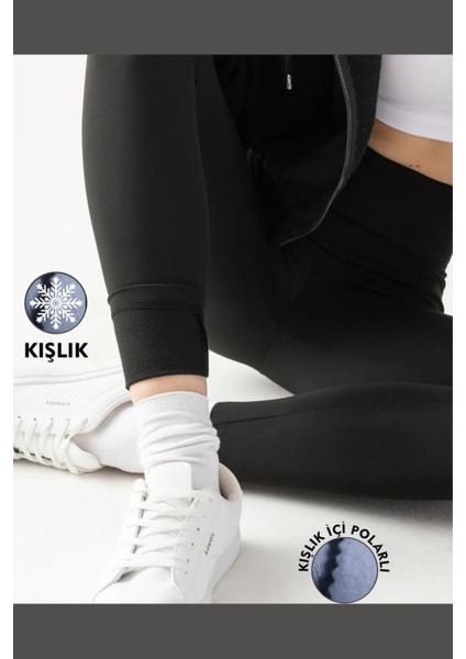 Kadın Siyah Kışlık Içi Polarlı Yüksek Bel Toparlayıcı Korseli Push-Up Günlük Tayt modelleri