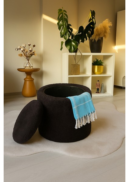 Mutlu evimiz Dekoratif Rahat ve Çok kullanışlı - Sandıklı Puf - Siyah Renkli - Yuvarlak Puf - Çok Amaçlı Kullanım - Modern Bench modelleri