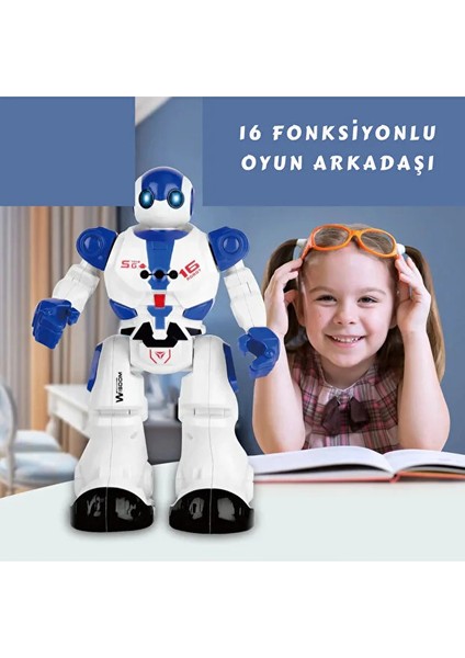 16 Fonksiyonlu Şarjlı Uzaktan Kumandalı Akıllı Robot Sesli Işıklı Programlama Dans Moonwalk Robot indirimleri