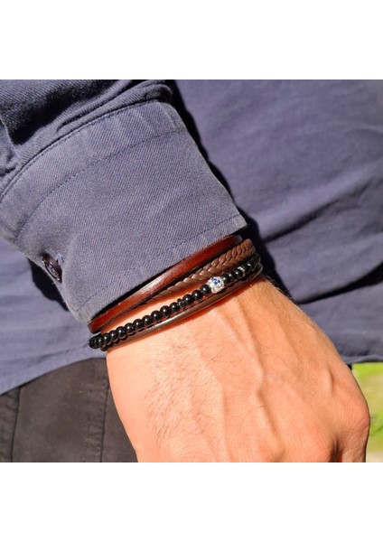 Erkek Hakiki Deri Bileklik Hediyelik Örgü & Taş Detaylı Vintage Bileklik fiyatları