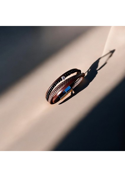 Erkek Hakiki Deri Bileklik Hediyelik Örgü & Taş Detaylı Vintage Bileklik