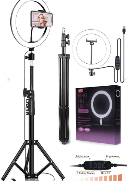Youtuber Tiktok Çekim Işıklı Makyaj Işığı Ring Light 10 Inç 2.1 M Tripod
