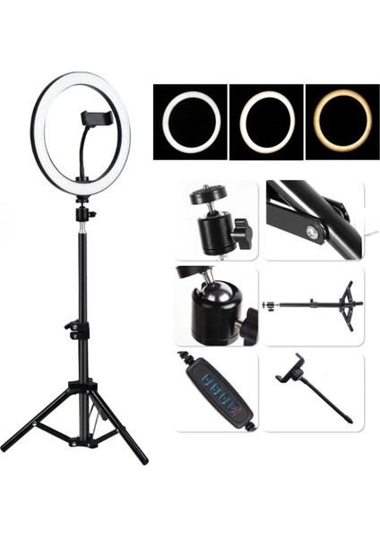 Youtuber Tiktok Çekim Işıklı Makyaj Işığı Ring Light 10 Inç 2.1 M Tripod