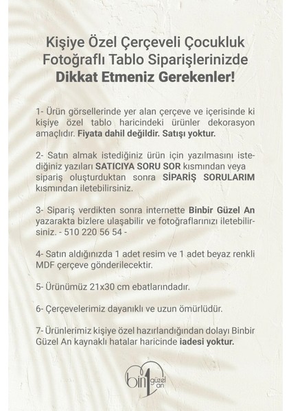 Kişiye Özel Çocukluk Fotoğraflı + Çerçeveli Tablo - 21X30 cm modelleri