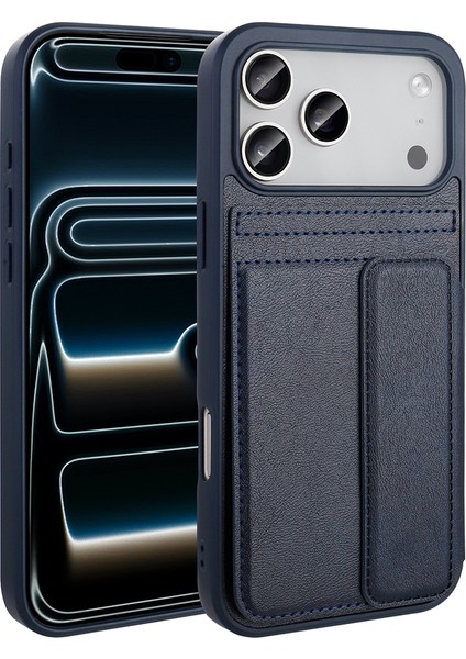 iPhone 17 Pro Max Kılıf Pu Deri Kartlıklı Zore Sevilla Kapak - Lacivert