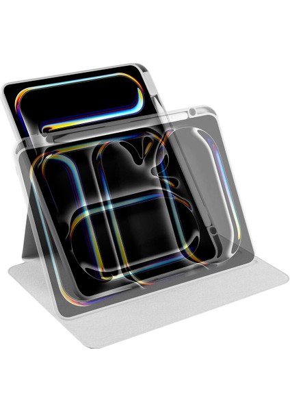 iPad Pro 11 2025 M5 Kılıf Zore Termik Kalem Bölmeli Dönebilen Standlı Kılıf - Gri