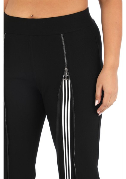 Büyük Beden Lastikli Yüksek Toparlayıcı Belli Uzun Fermuar Detaylı Beyaz Şeritli Likralı Kadın Uzun Pantolon fiyatları