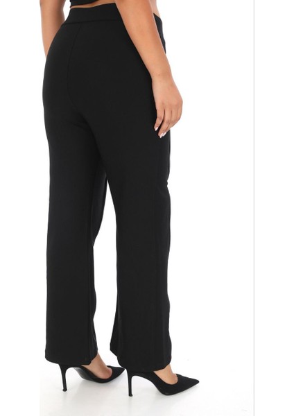 Büyük Beden Lastikli Yüksek Toparlayıcı Belli Uzun Fermuar Detaylı Beyaz Şeritli Likralı Kadın Uzun Pantolon modelleri