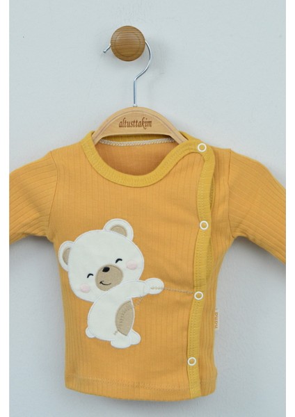 Sevimli Ayıcık Nakışlı %100 Pamuk Taba Ribana Bebek Takımı fırsatları