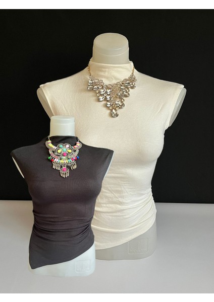 Kadın Farklı Renklerde 2'li Paket Kolsuz Boğazlı Asimetrik Kesim Fit Elbise