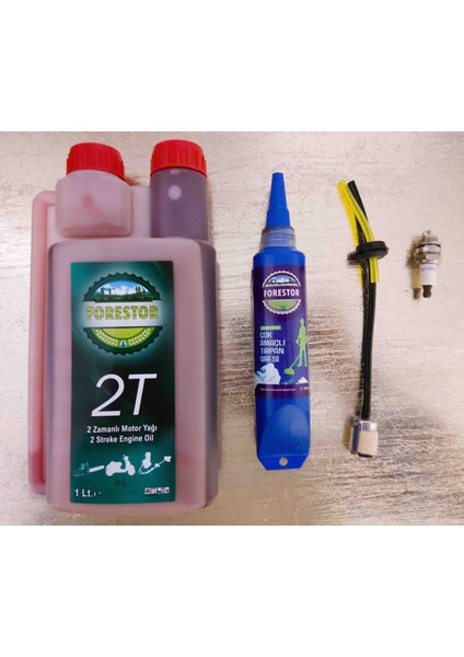 Ustateknisyen Forestor Tam Sentetik 2 Zamanlı Yağ L7TC Buji Süzgeçli Hortum Seti ve Yüksek Performanslı Şaft ve Spiral Mili Gres Yağı Tırpan Seti